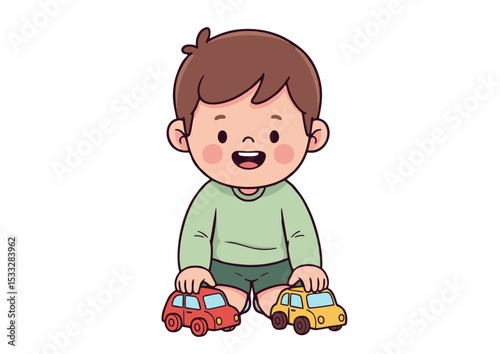 Adorable Toddler Boy Playing with Toy Cars A Delightful Illustration of Childhood Joy and Imagination