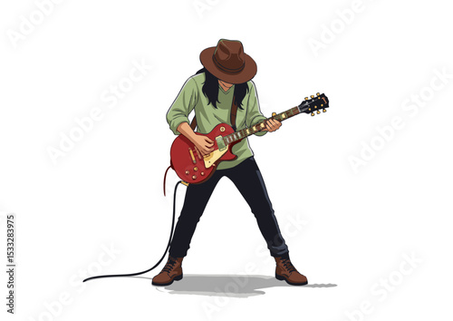 Talented Guitarist Performing Energetic Rock Music A Vibrant Illustration