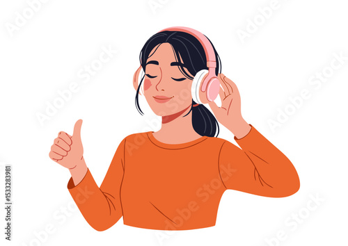 Woman Enjoying Music with Headphones  A Relaxing and Upbeat Illustration