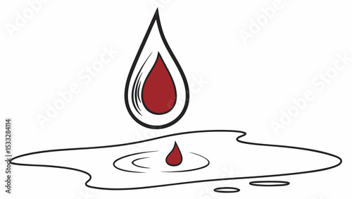 Single Red Drop Falling into Puddle Water Droplet Illustration