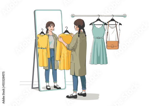 Woman Trying on Clothes in Dressing Room Fashion, Style, and Apparel Choices