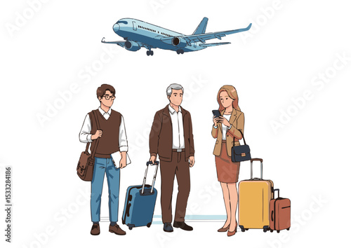 Air Travel A Family's Journey Begins - Departure Scene Illustration