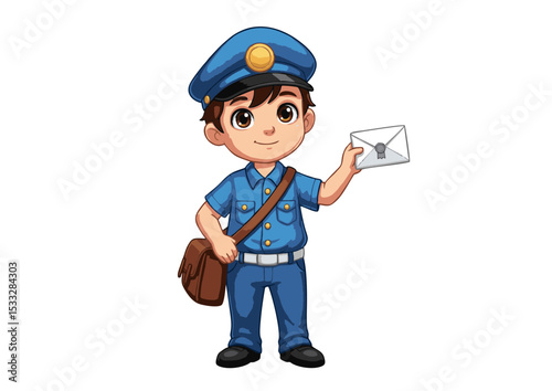 Adorable Cartoon Postman Delivering Mail Illustration of a Cute Postal Worker