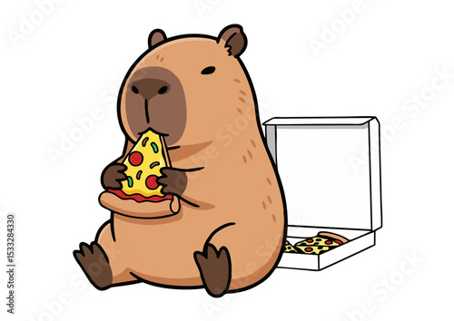 Adorable Capybara Enjoying a Delicious Pizza Slice Cute Animal Illustration
