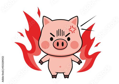Angry Pig Cartoon Character Illustration Fiery Temper, Cute Design, Vector Graphic