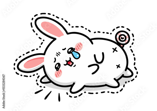 Adorable Sad Cartoon Bunny Rabbit Illustration Cute Crying White Bunny with Lollipop