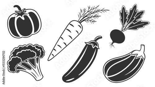 Fresh Vegetable Icons Tomato, Carrot, Broccoli, and More