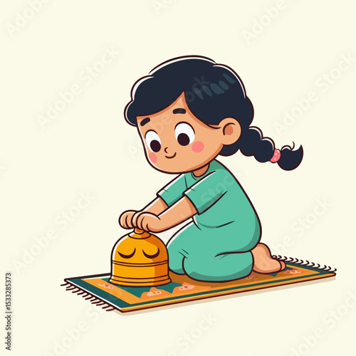 indian cartoon vector illustration of people climbing prayer mat
