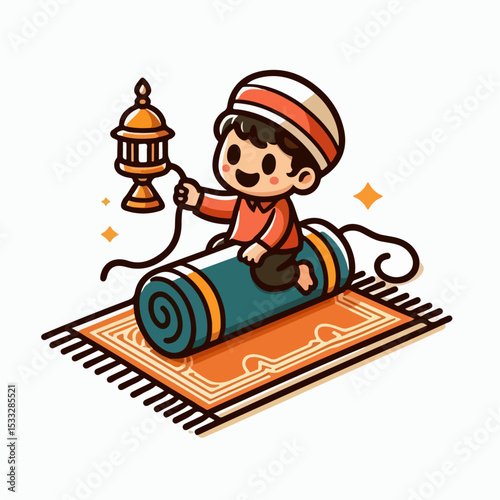 indian cartoon vector illustration of people climbing prayer mat