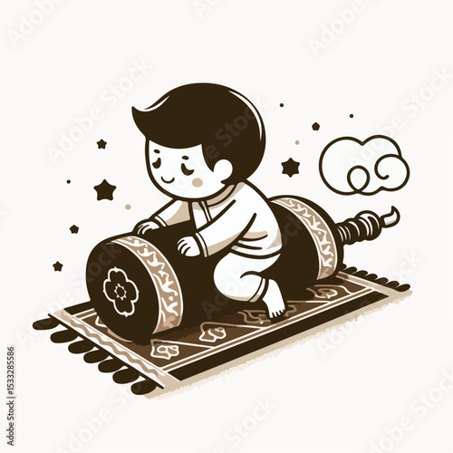 indian cartoon vector illustration of people climbing prayer mat