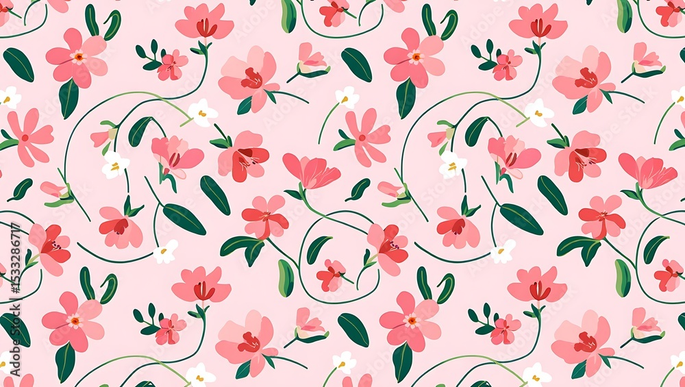 Fototapeta premium Pretty Pink Floral Pattern Seamless Spring Flowers Design