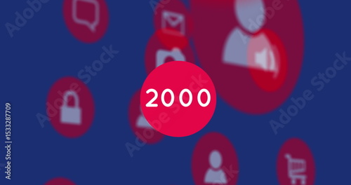 Displaying red badge showing 2000 in dashboard, with security, cart, chat and envelope icons