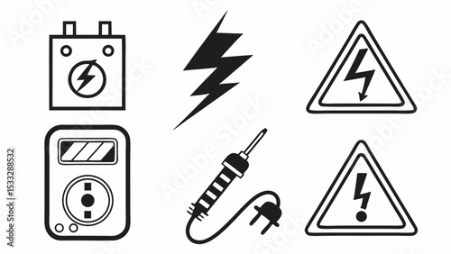 Electricity Safety Icons High Voltage Warning Signs and Electrical Symbols