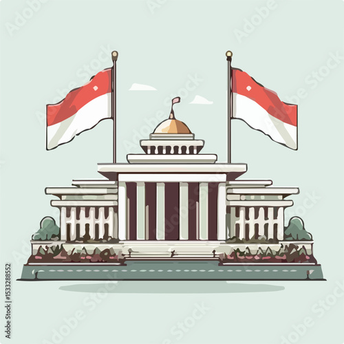 The Republic of Indonesia State Palace with a simple and minimalist flat design using a white background