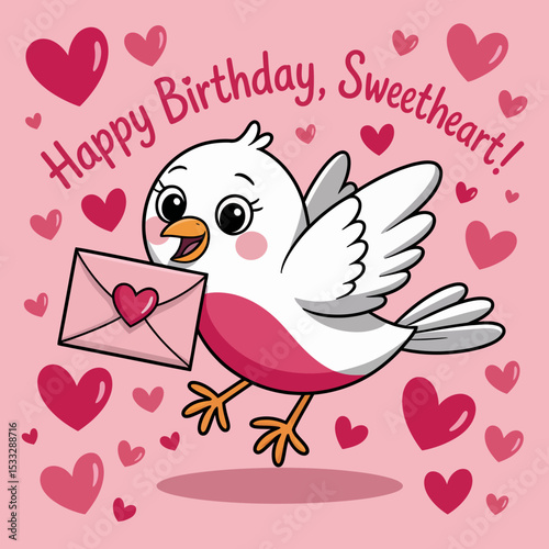 Birthday Bird with Envelope Sweetheart