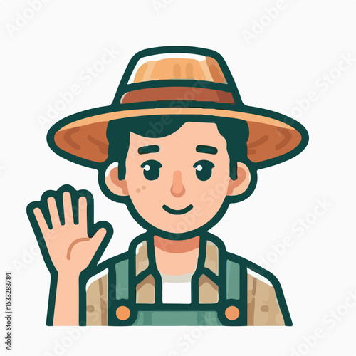 a farmer with a simple and minimalist flat design using a white background
