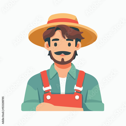 a farmer with a simple and minimalist flat design using a white background