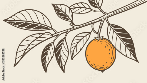 Citrus Fruit Branch A Detailed Line Art Illustration