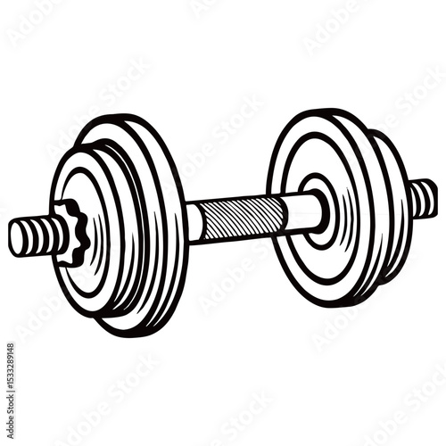 Silhouette image of dumbbells on white background