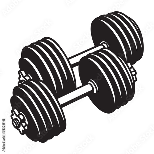 Silhouette image of dumbbells on white background