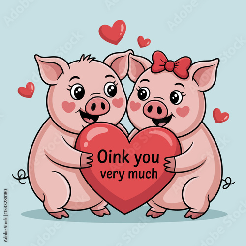 Pigs in Love with Heart and 'Oink you' Text