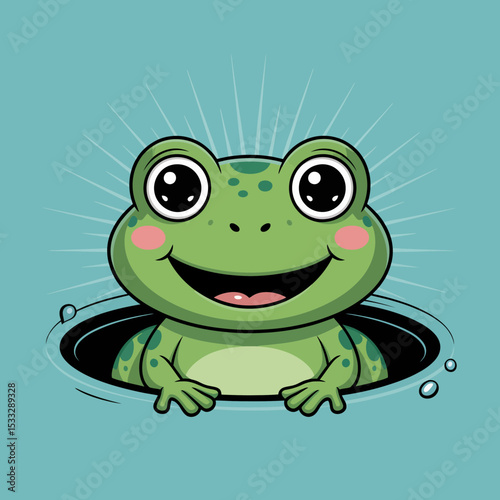 Frog with radiant expression in a hole