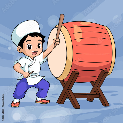 Boy Drummer with Taiko Drum