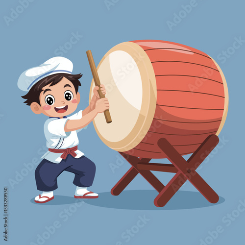 Boy Taiko Drummer with Drum