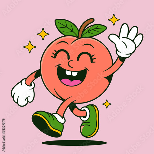 Running Peach Character with Athletic Shoes and Thumbs Up