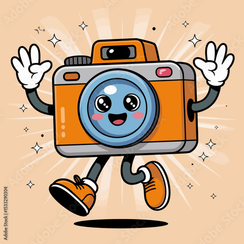Happy Camera with Sneakers Jumping