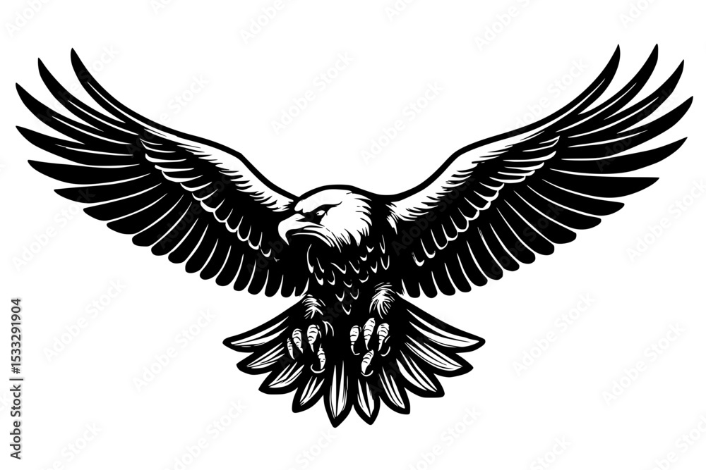 Fototapeta premium Flying eagle in black and white UHD wallpaper for powerful nature themes