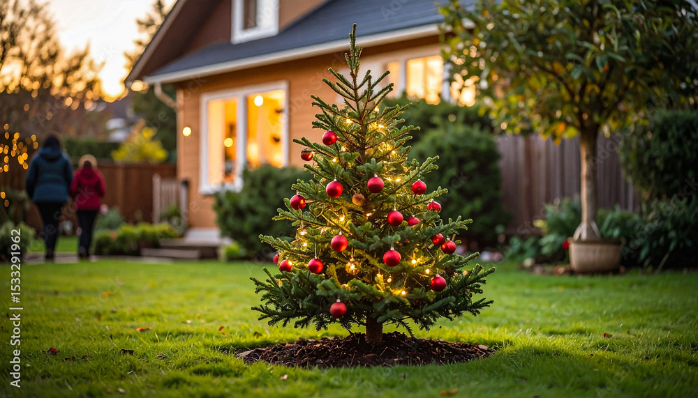 Fototapeta premium a small christmas tree in the garden