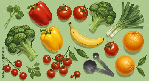 Vibrant Assortment of Fresh Produce: Healthy Eating, Colorful Vegetables and Fruits