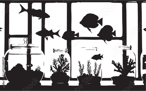  Fish Tanks and Aquatic Plants Silhouettes