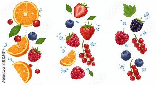 Refreshing Summer Fruits: Juicy Oranges, Strawberries, Raspberries, Blueberries, and Blackberries