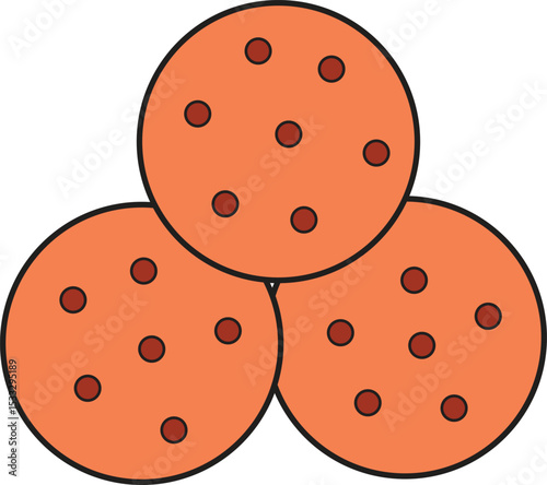 Delicious Flat Vector Illustration of Three Cookies with Chocolate Chips – Sweet Dessert, Snack, Bakery Food Icon