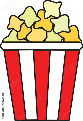Cartoon Popcorn Bucket Vector Illustration for Cinema Snacks, Movie Night Poster Design, and Entertainment Icons