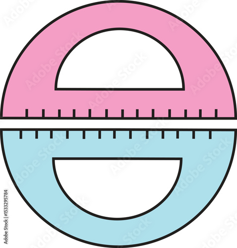 Colorful Semi-Circle Protractor Vector Illustration for Educational Tools, Geometry Learning, and School Stationery Design