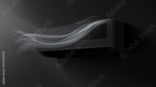 3d black conditioner with hot and cold fresh air wind wave isolated vector illustration. Heat flow for room with modern system climate control. Realistic airconditioner for house. Product mockup png