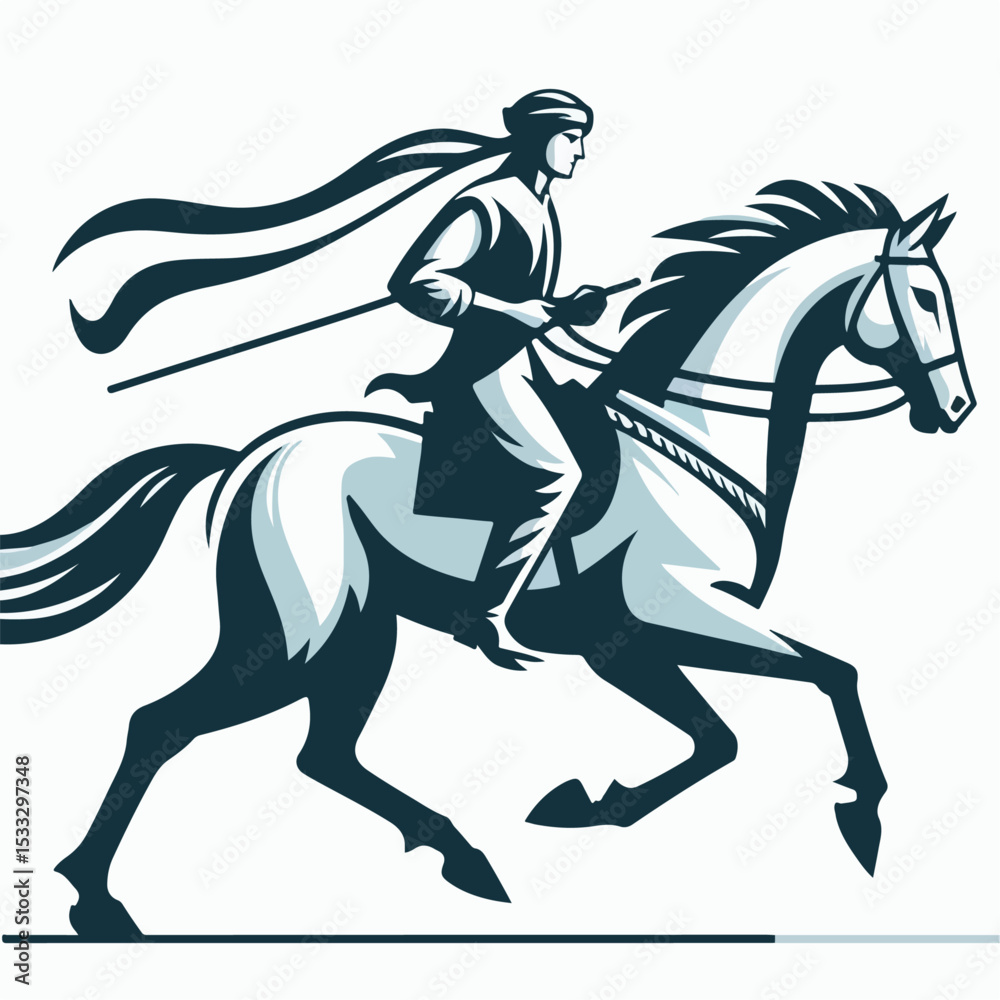 Fototapeta premium vector illustration of a person riding a horse