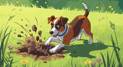 Playful Puppy Digging in the Garden A Charming Illustration