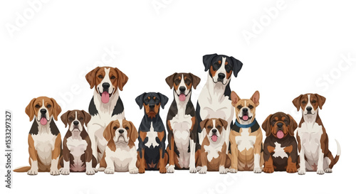 Adorable Group of Dogs Beagle, Boxer, and More