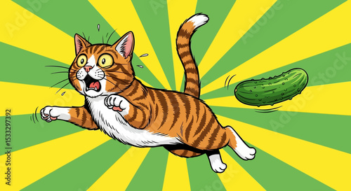 Terrified Cat's Hilarious Reaction to a Cucumber A Fun Illustration