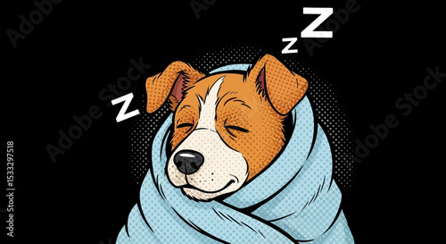Adorable Sleeping Puppy Wrapped in a Cozy Blanket Sweet Dreams Illustration