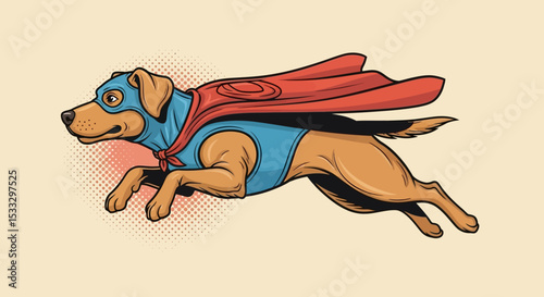 Superhero Dog A Vintage Comic-Style Illustration of a Canine in Flight