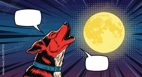 Howling Wolf Under the Full Moon A Pop Art Night Scene Illustration