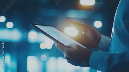 Person using tablet in dimly lit room