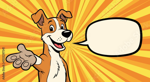 Friendly Cartoon Dog Offering Handshake Pop Art Style Illustration