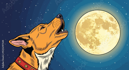 Dog Howling at the Moon A Nighttime Canine Illustration