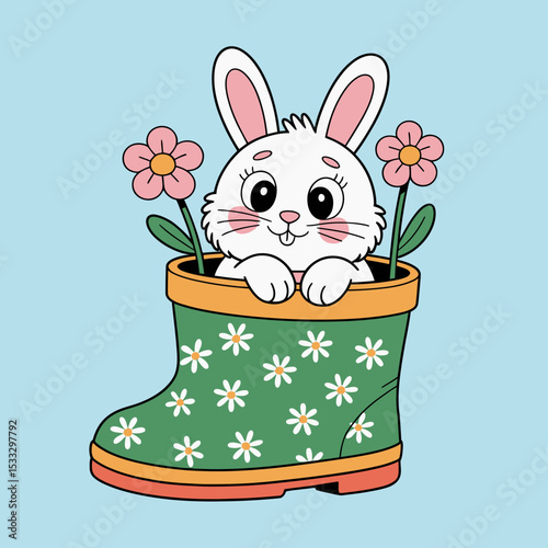 Cute Rabbit in Flower Pot